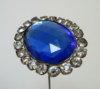 Antique Hatpin Large Bright Blue Glass Rhinestones 3