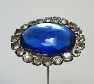 Antique Hatpin Large Bright Blue Glass Rhinestones 4