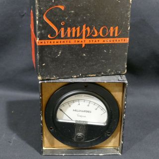 Vintage Simpson Direct Current Model 26 Milliampers 0 - 1 Meter Gauge