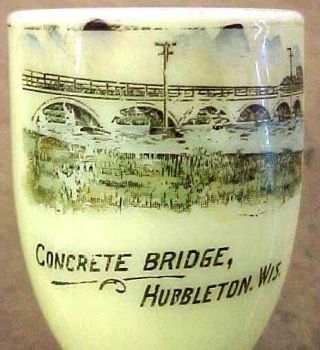 c 1910 Custard Glass Souvenir Hubbleton Wisconsin - CONCRETE BRIDGE 2