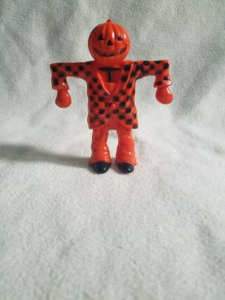 Vintage Rosbro Halloween Hard Plastic Checkered Shirt Scarecrow Candy Container