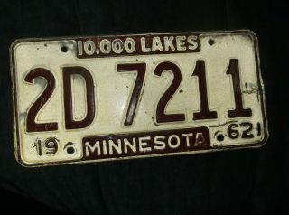 Antique Minnesota 1962 License Plate
