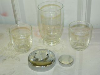 Vintage Art Deco Ours Cocktail Shaker Set Vertical Etched Frosted OURS ME YOU 3