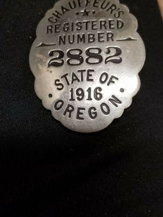 1916 State of OREGON Chauffeur Badge No.  2882 By Pacific Coast Stamp 8