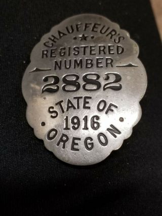 1916 State of OREGON Chauffeur Badge No.  2882 By Pacific Coast Stamp 9