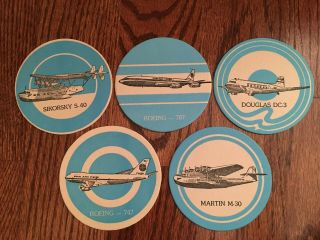 Vintage Pan Am Airlines Coasters Set Of 5 Historic Planes 707 Douglas Martin 747