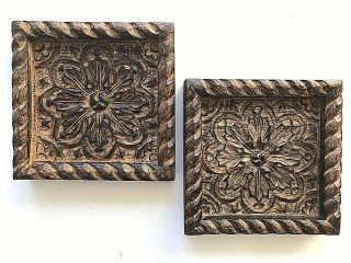 Wood - Carved Thick Square Floral Wall Hanging Wood Mexican Folk Art Tiles