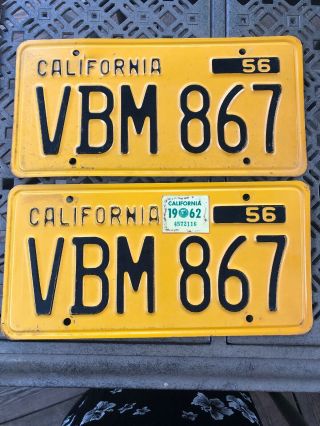 1956 - 62 California License Plates Pair Set Paint 62 Sticker