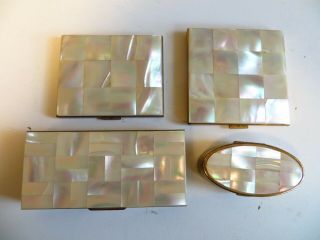 4 Pc Powder Lipstick Cigarette Compact Mop 1950s Mother Of Pearl