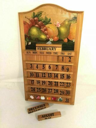 Wood Tile Perpetual Calendar Vintage Hangable Decor