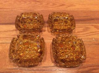 4 Vintage Amber Glass Pebble Bubble Ashtray