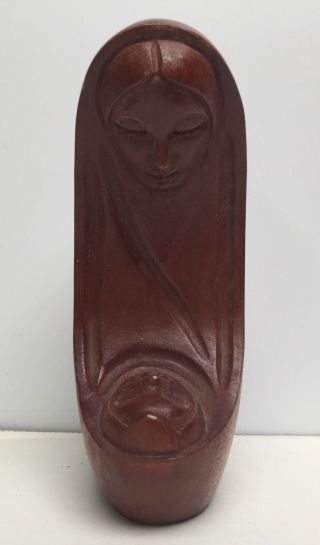 JOSE PINAL MEXICO WOODEN SCULPTURE FIGURE MADONNA VIRGIN MARY BABY JESUS signed 2