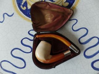 Lovely Meerschaum And Amber Pipe Silver Mounts By L Goetsch Paris 1900