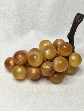 Vintage Retro Amber Marble Lucite Grape Cluster On Driftwood