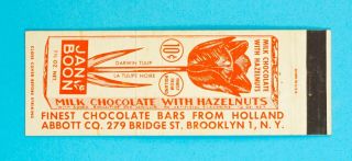 Nm Jan Boon Milk Chocolate Vintage Full Length Matchbook Cover - Brooklyn,  Ny