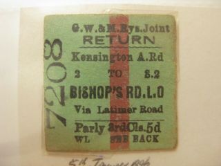 1906 Gw&met Joint Kensington A R To Bishops Road Parly 3rd Class Ticket
