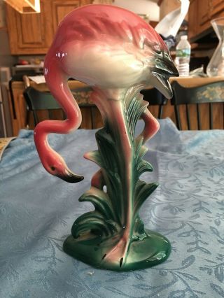 Vintage Ceramic Pink Flamingo Statue Figure Figurine 7” 1950’s Mid - Century