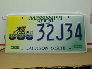 License Plate 32 J 34 = Nos 1997 Base Jackson State University Mississippi Jsu