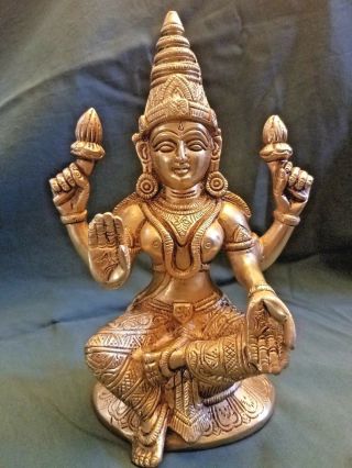 Lakshmi Brass Statue - 9 " Tall (hindu Goddess Of Wealth & Prosperity)