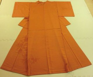 Japanese Vintage Kimono,  Silk,  Houmongi,  Orange,  Hand Embroidery P041752