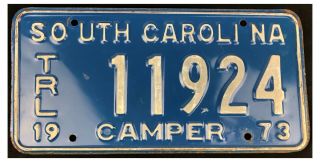 South Carolina 1973 Camper Trailer License Plate 11924