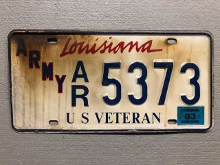Louisiana License Plate Army Veteran Red/white/blue Ar - 5373 2003 Sticker