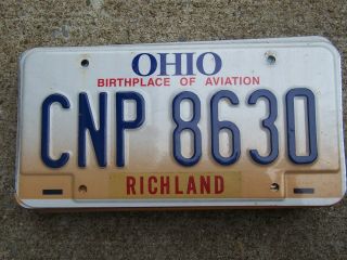 Cnp 8630 = 2000`s Richland County Ohio License Plate $4.  00 Us