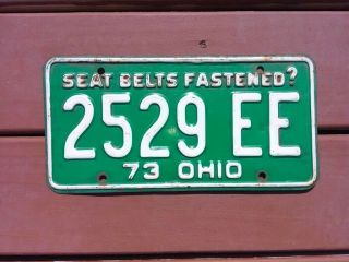 Vintage Ohio 1973 License Plate (seat Belts Fastened?)