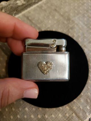 Vintage Colibri By Kreisler Crystal Heart Lighter,  West Germany,  Silvertone