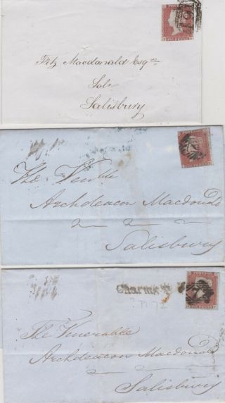 1847 Qv Three London Covers All With 1d Penny Red Stamps Sent To Salisbury