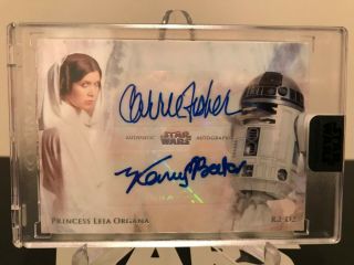 2018 Star Wars Stellar Dual Autograph Carrie Fisher Kenny Baker Leia R2 - D2 Auto