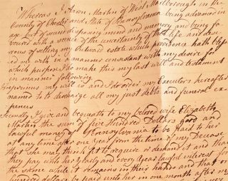 1800s Antique Handwritten Will West Marlborough Chester Co Pa Aaron Martin