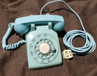Vintage 1957 Western Electric 500 Aqua Blue Rotary Dial Desk Phone W/orig.  Cords