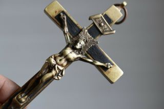 ⭐ antique crucifix w skull & bones,  religious cross,  ebony wood,  christ bronze ⭐ 2