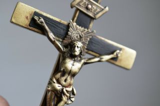 ⭐ antique crucifix w skull & bones,  religious cross,  ebony wood,  christ bronze ⭐ 3