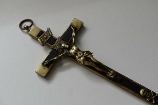⭐ antique crucifix w skull & bones,  religious cross,  ebony wood,  christ bronze ⭐ 7