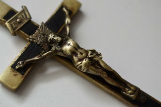 ⭐ antique crucifix w skull & bones,  religious cross,  ebony wood,  christ bronze ⭐ 8