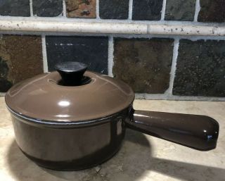 Vintage Solid Brown Le Creuset 14 Cast Iron Knob Handle Saucepan With Lid Euc