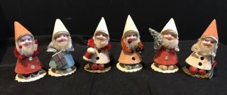6 Shiny Brite Vtg Pipe Cleaner Elf Dwarf Gnome Chenille Japan Christmas Ornament 2
