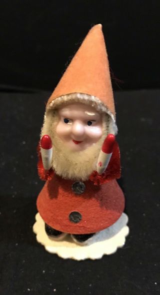 6 Shiny Brite Vtg Pipe Cleaner Elf Dwarf Gnome Chenille Japan Christmas Ornament 6