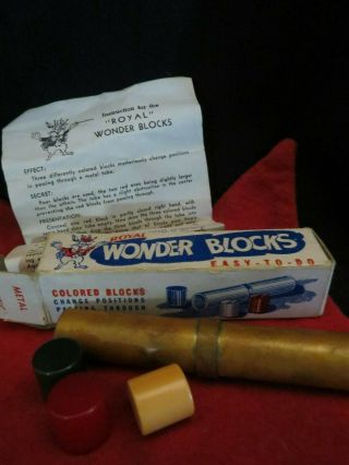 Vintage Royal Magic Wonder Blocks Brass Tube With Box Instructions 1940