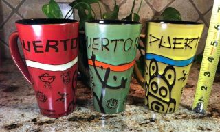 3 Puerto Rico Tall Coffee Cup Mug Collectible Coqui Taino Sol Taino (3 Mug Set)