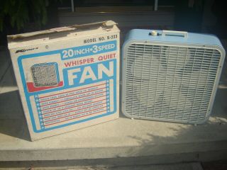 Vintage Kmart Lakewood Blue 3 Speed 20 " Whisper Quiet Metal Box Fan Box