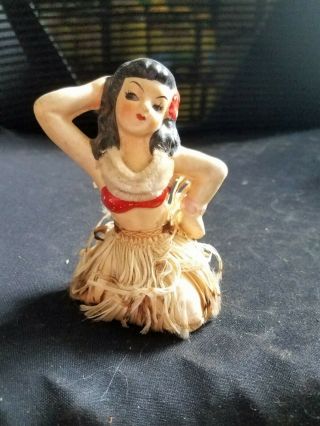 Vintage Sticker Label Wales Hawaiian Hula Girl Ceramic Figurine
