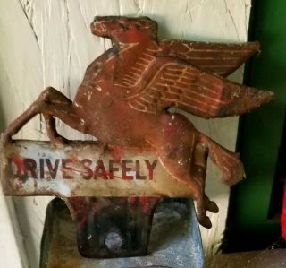 Vintage Mobil Pegasus License Plate Topper Stamped Steel Oil Sign
