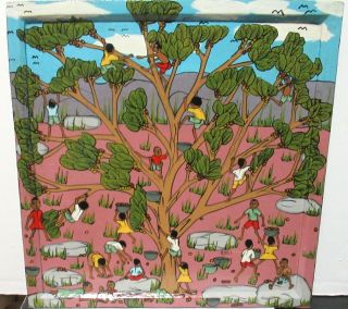 Ajasi Alama " Fruit Picking " Acrylic On Wood Painting