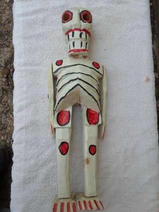Mexican Skeleton Vintage Folk Art Day Of The Dead Wooden Hand Carved