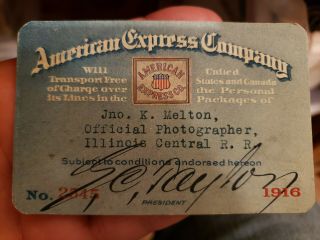 Antique1916 American Railway Express Illinois Central R.  R.  Pass Ticket