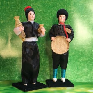 2 Man Dolls Ethnic Oriental Thai Hill Tribe Culture Costume