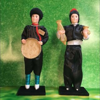 2 Man dolls ethnic oriental Thai hill tribe culture costume 3